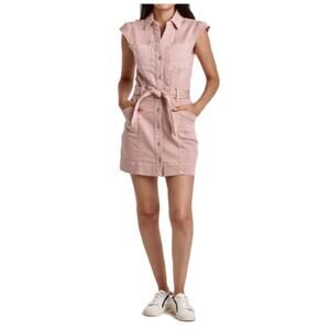 NWT DEAR JOHN Pink Denim Tencel Blend Mini Cap Sleeve Short Lily Dress Womens XL